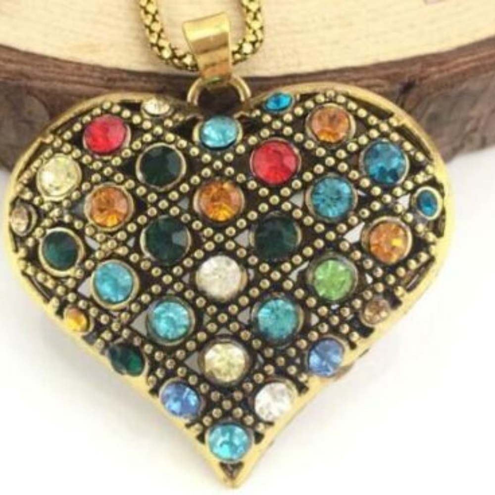 Antique Gold Multi Color Heart Pendant NWT-